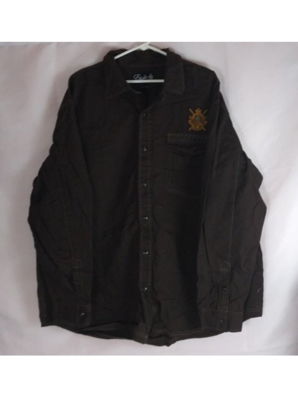 Eight 732 Men's Brown Button-Up Shirt With Riders & Runners Patch Size 4XL